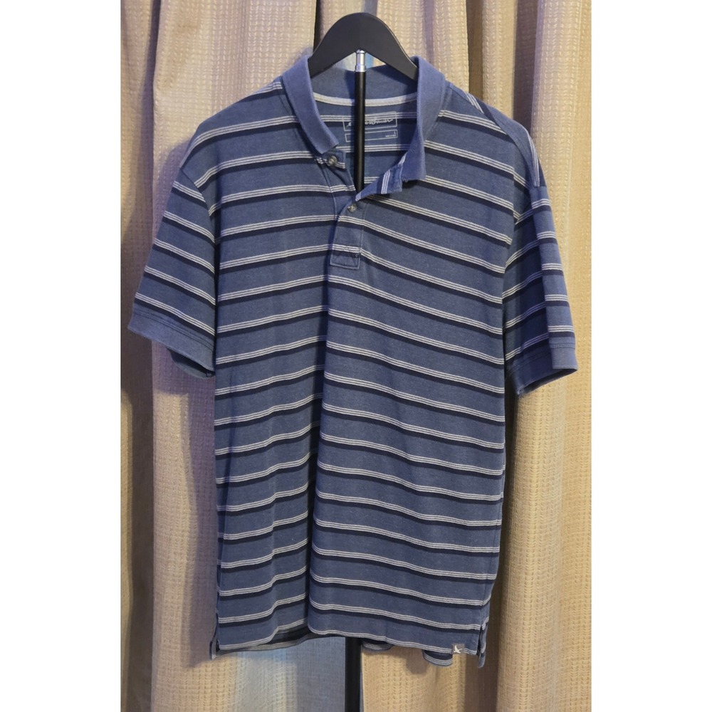 Eddie‎ Bauer Short Sleeve Striped Polo Shirt Mens Size Large Blue White